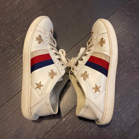 GUCCI Ace Bee Star White Leather shoe trainers Sneakers Ladies size 37 - Picture 6 of 10